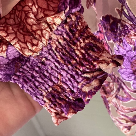 Ivy Jane velvet burnout blouse mock neck smocked chest and wrist hem - Picture 4 of 10